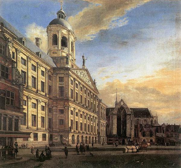 Jan van der Heyden Amsterdam, Dam Square with the Town Hall and the Nieuwe Kerk oil painting image